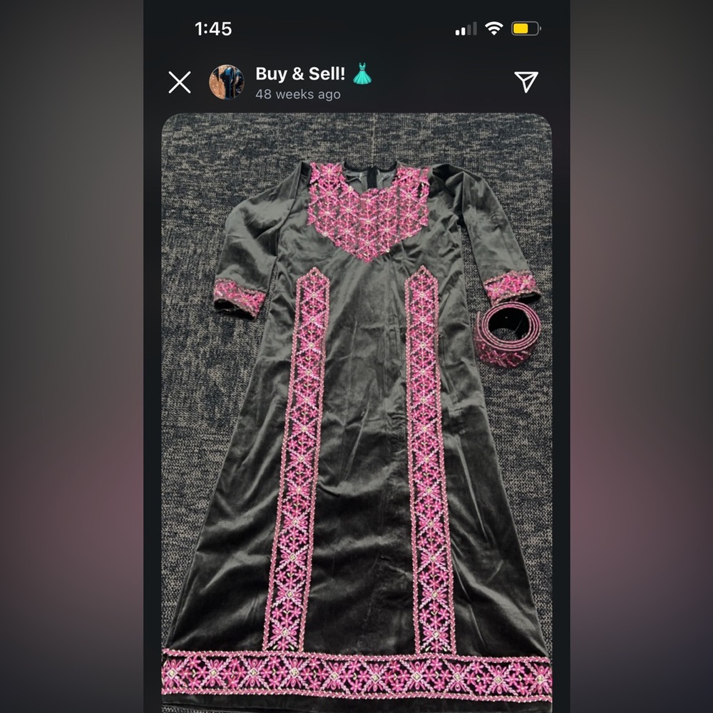 Black Velvet Fabric with Pink and Green Embroidery